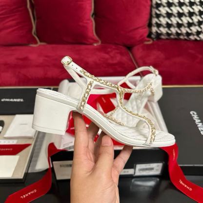 CHANE1 高品質チェーンハートローヒールサンダル【50％割引+送料無料】