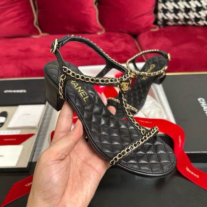 CHANE1 高品質チェーンハートローヒールサンダル【50％割引+送料無料】