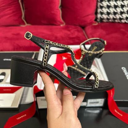 CHANE1 高品質チェーンハートローヒールサンダル【50％割引+送料無料】