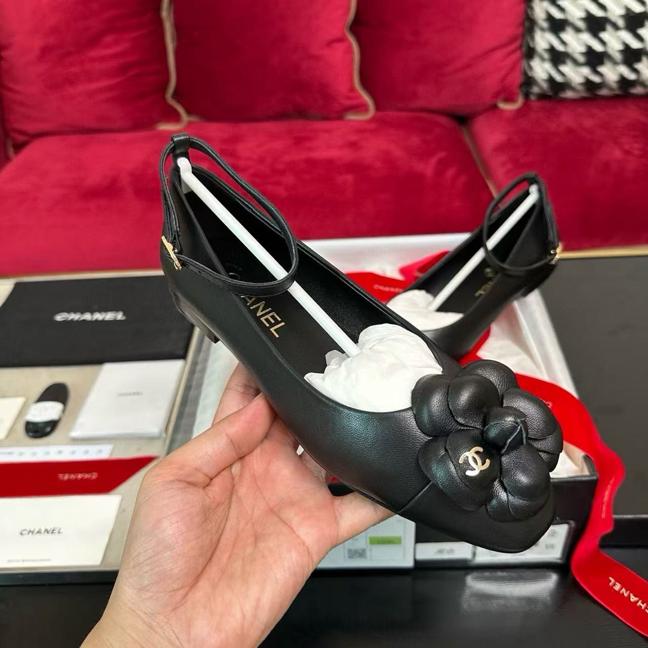 CHANE1 高品質カメリアメリージェーンフラットシューズ【50％割引+送料無料】