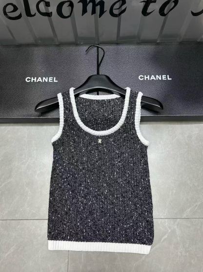 CHANE1 ホワイトドット ダブルC ウールベスト【50％割引+送料無料】