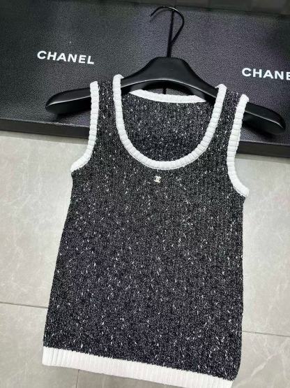 CHANE1 ホワイトドット ダブルC ウールベスト【50％割引+送料無料】