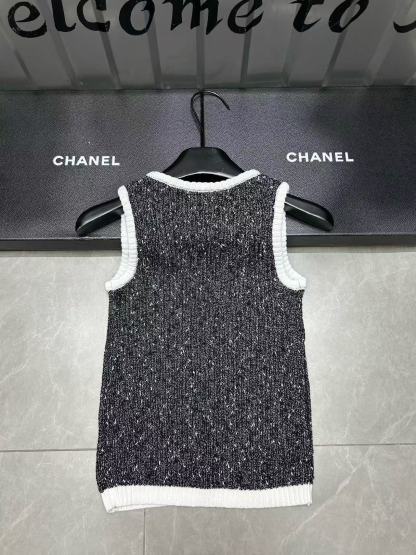 CHANE1 ホワイトドット ダブルC ウールベスト【50％割引+送料無料】