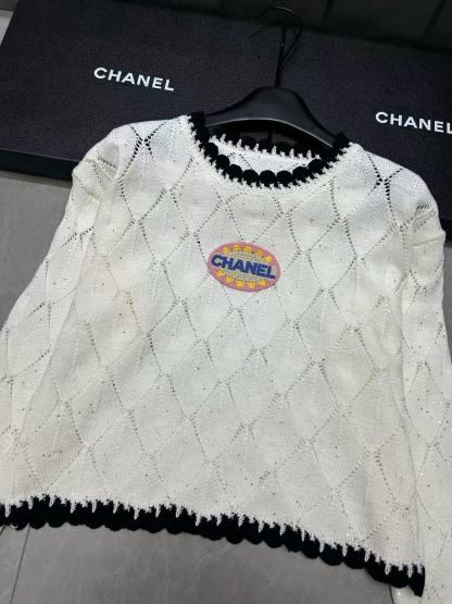 CHANE1 チェック柄レタリングセーター【50％割引+送料無料】