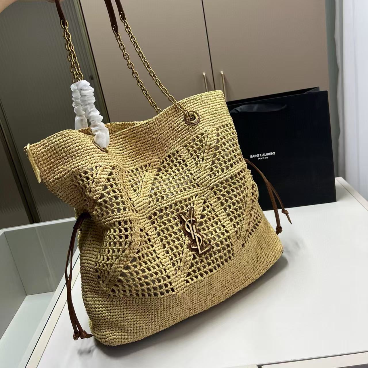 YSL ストロー ショッピングバッグ【50％割引+送料無料】