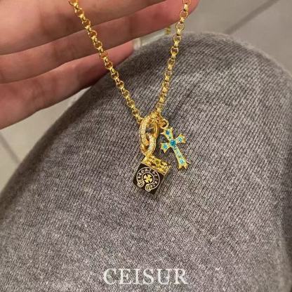 Chr0me Heartsスクエアブルーダイヤモンドクロスネックレス【50％割引+送料無料】