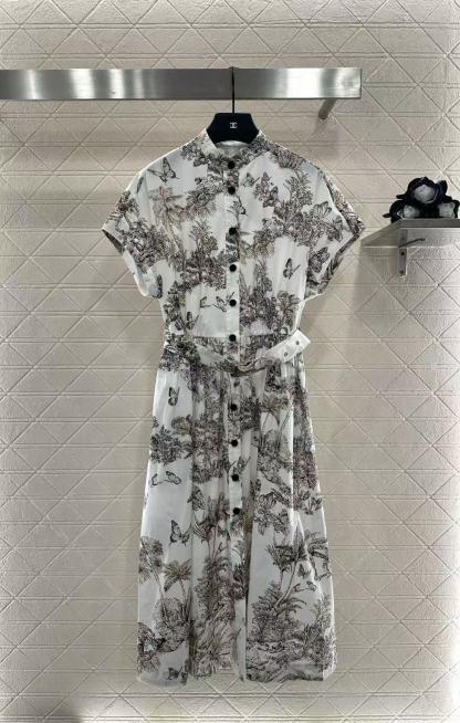 DI0R バタフライプリント 半袖ドレス【50％割引+送料無料】