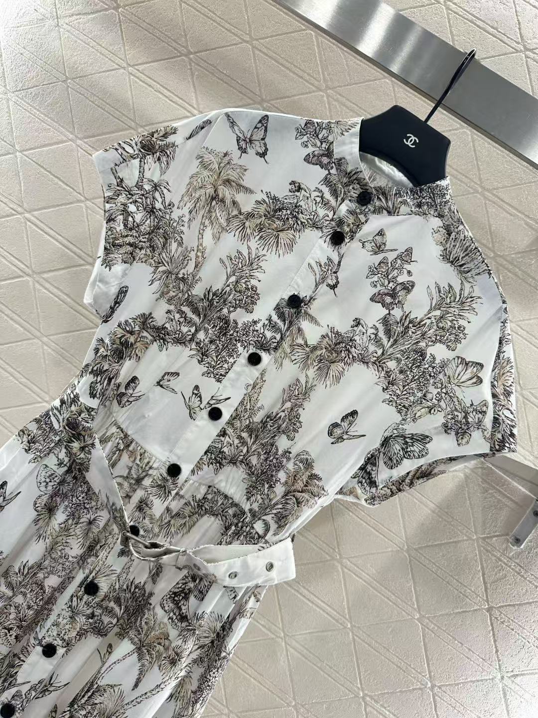 DI0R バタフライプリント 半袖ドレス【50％割引+送料無料】