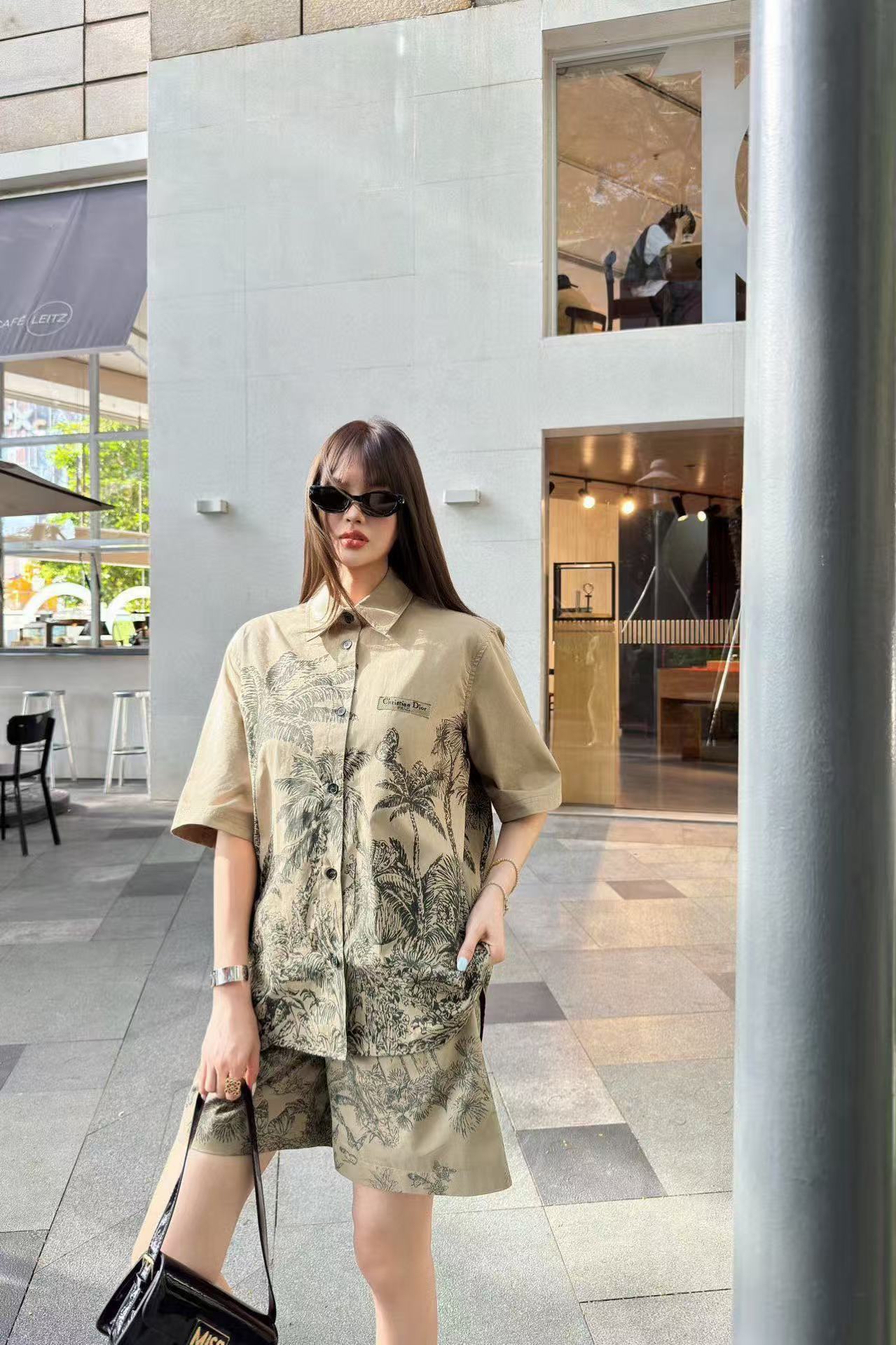 DI0R バタフライプリントシャツ+ショーツ ツーピースセット【50％割引+送料無料】