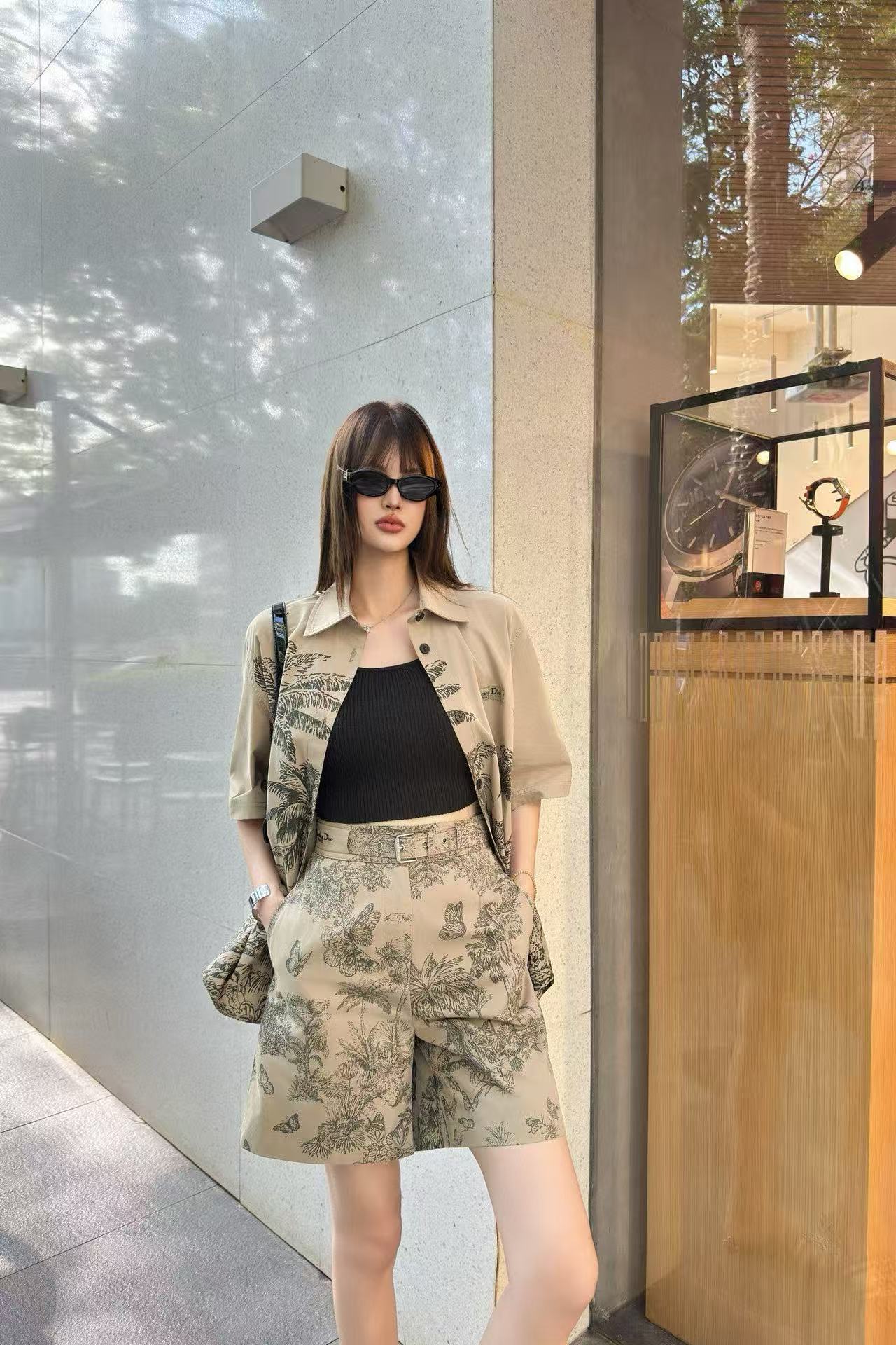 DI0R バタフライプリントシャツ+ショーツ ツーピースセット【50％割引+送料無料】