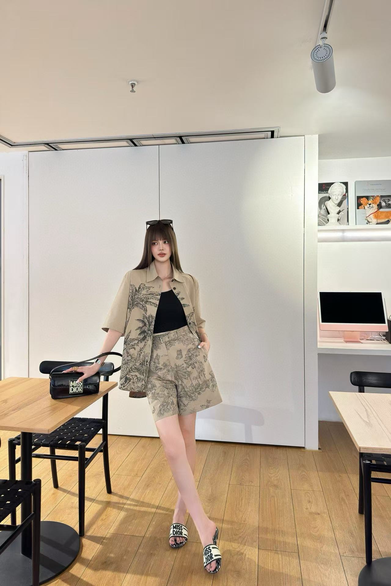 DI0R バタフライプリントシャツ+ショーツ ツーピースセット【50％割引+送料無料】