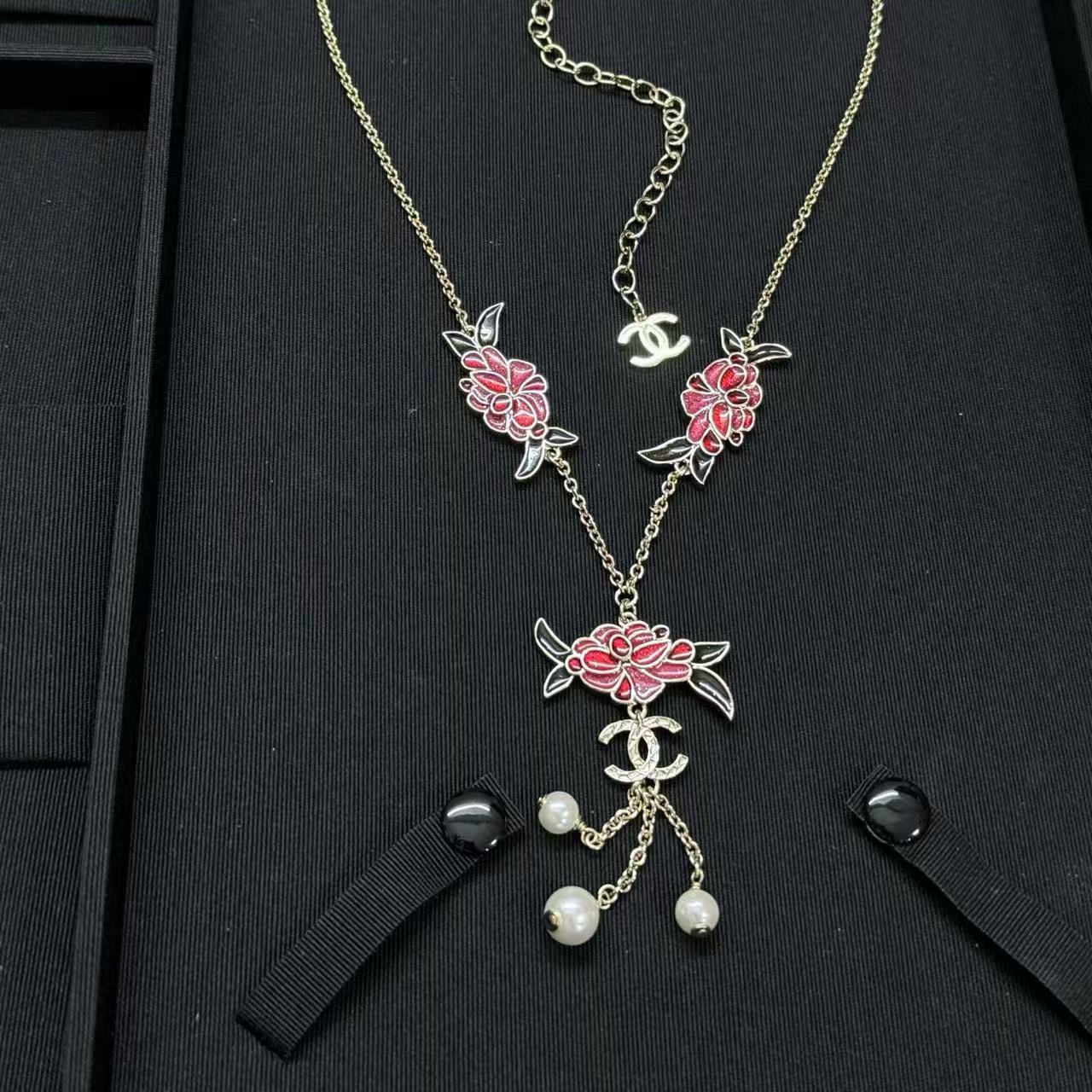 CHANE1 フラワーダブルCパールネックレス【50％割引+送料無料】