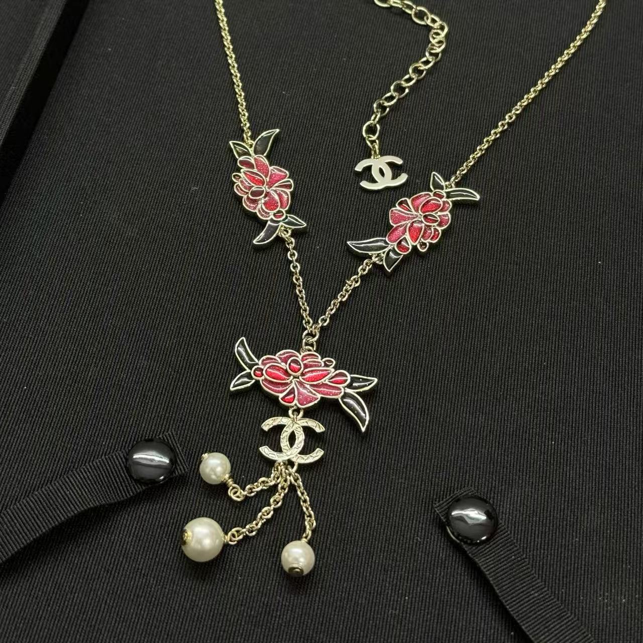 CHANE1 フラワーダブルCパールネックレス【50％割引+送料無料】