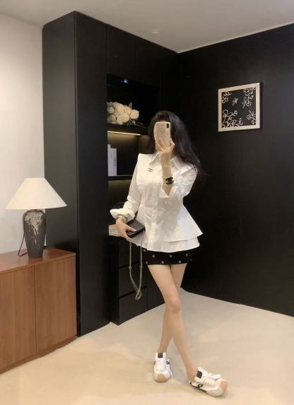 CHANE1 ダブルCラペル長袖シャツ【50％割引+送料無料】