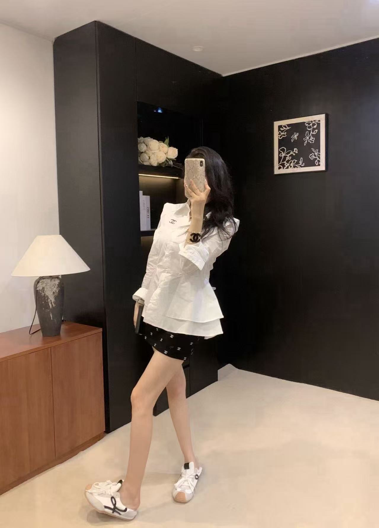 CHANE1 ダブルCラペル長袖シャツ【50％割引+送料無料】