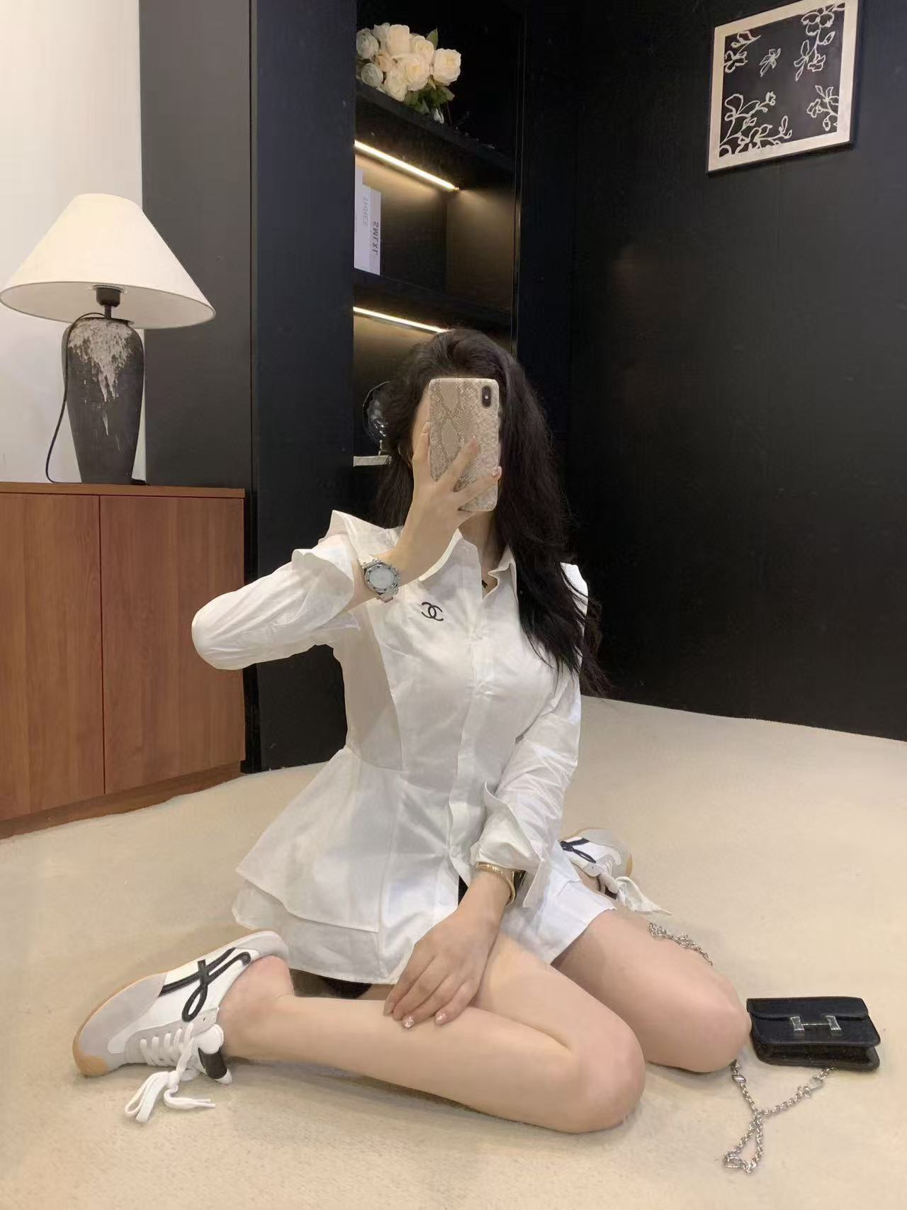 CHANE1 ダブルCラペル長袖シャツ【50％割引+送料無料】