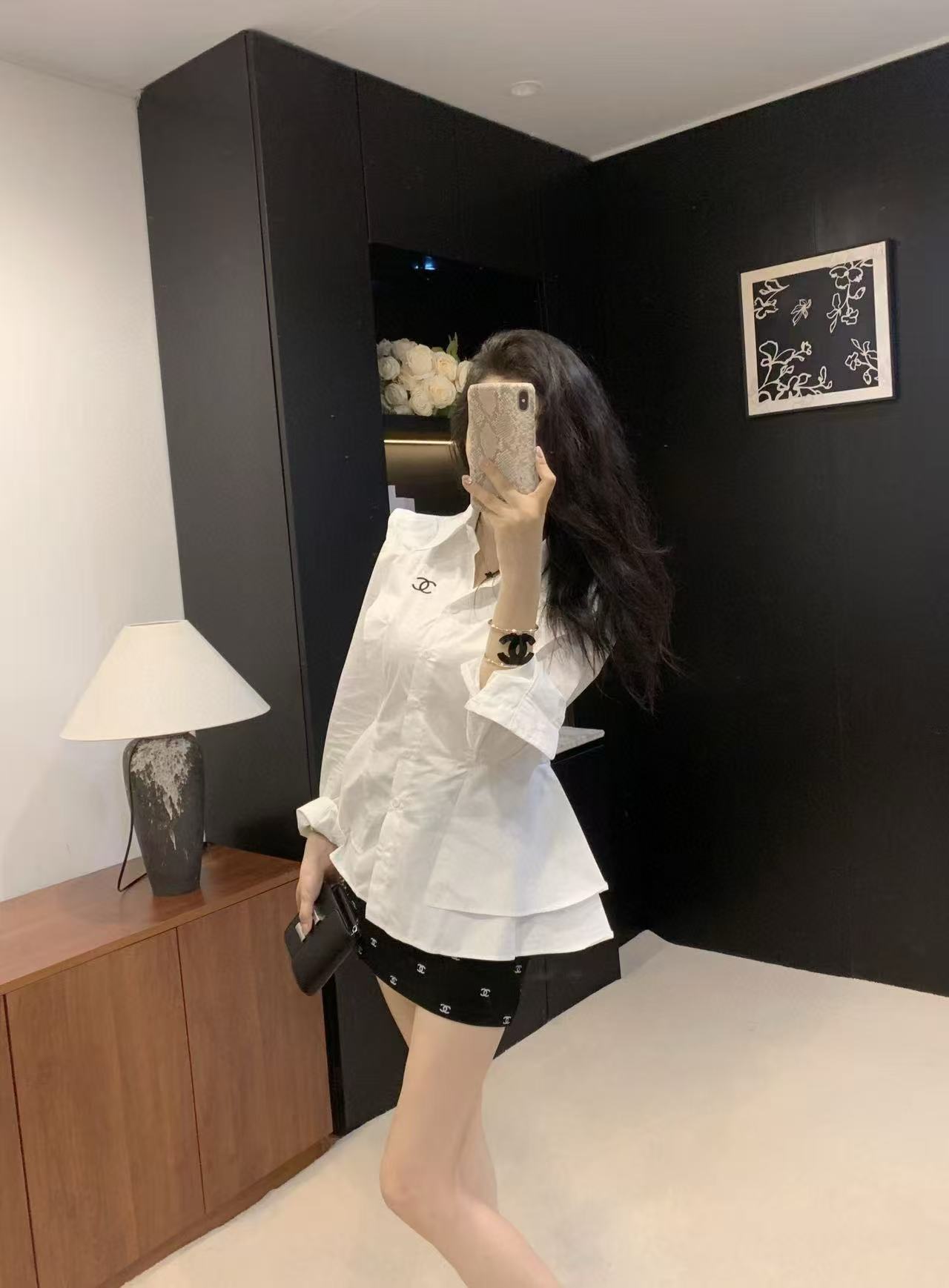 CHANE1 ダブルCラペル長袖シャツ【50％割引+送料無料】