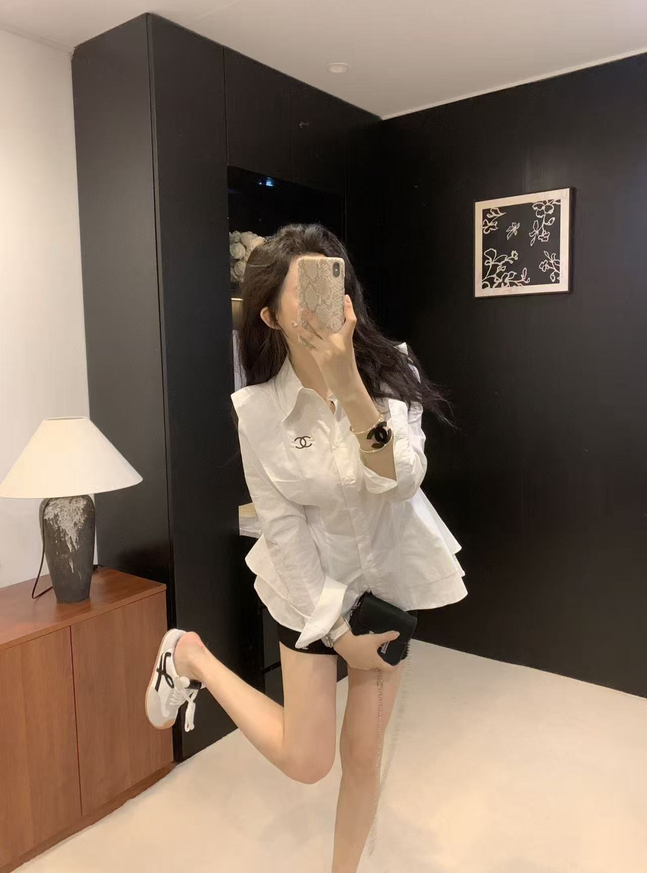 CHANE1 ダブルCラペル長袖シャツ【50％割引+送料無料】