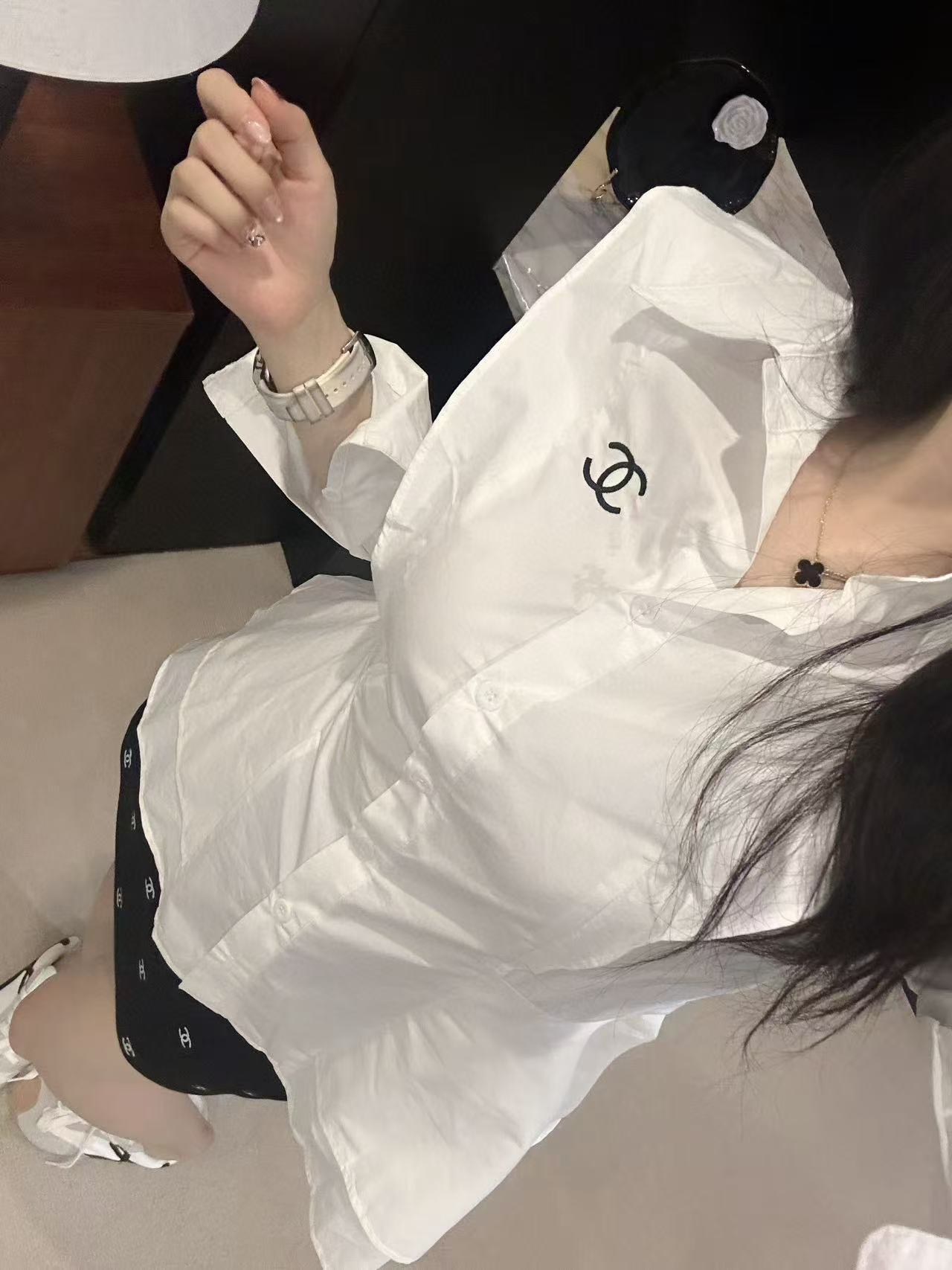 CHANE1 ダブルCラペル長袖シャツ【50％割引+送料無料】