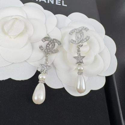 CHANE1 五芒星ダブルCパールイヤリング【50％割引+送料無料】