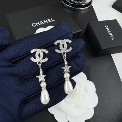 CHANE1 五芒星ダブルCパールイヤリング【50％割引+送料無料】