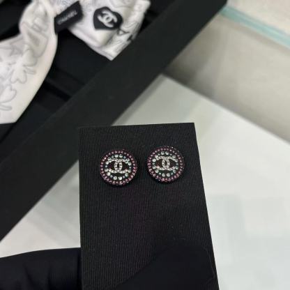 CHANE1 ラウンドダブルC フルダイヤモンドイヤリング【50％割引+送料無料】