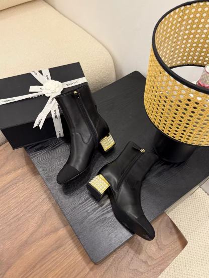 CHANE1 高品質シンプルパールアンクルブーツ【50％割引+送料無料】
