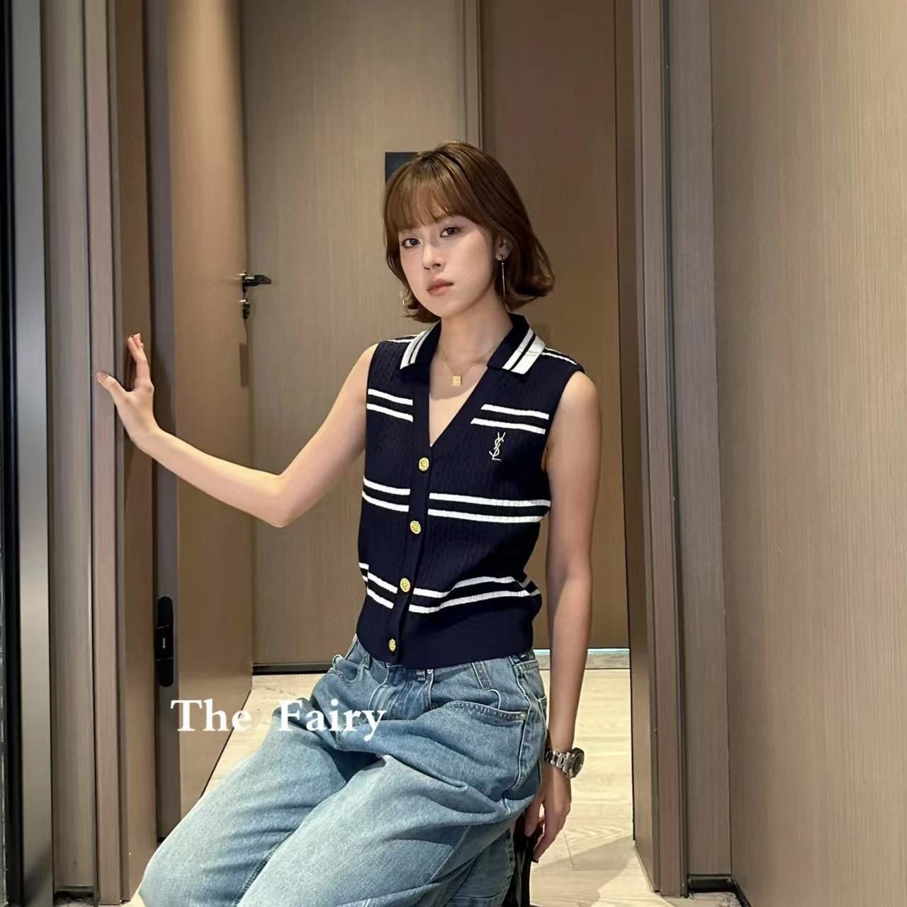 YSLメタルボタンラペルウールベスト【50％割引+送料無料】