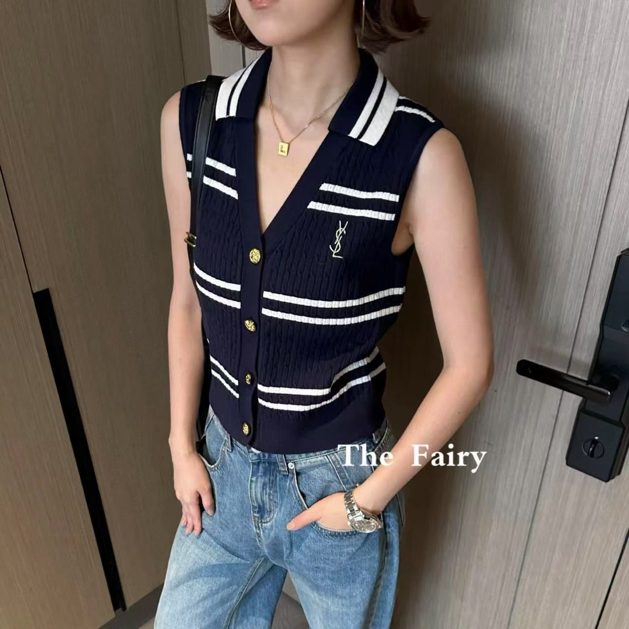 YSLメタルボタンラペルウールベスト【50％割引+送料無料】