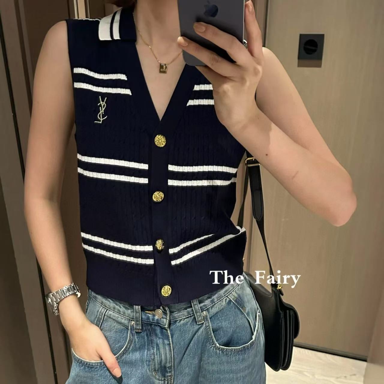 YSLメタルボタンラペルウールベスト【50％割引+送料無料】