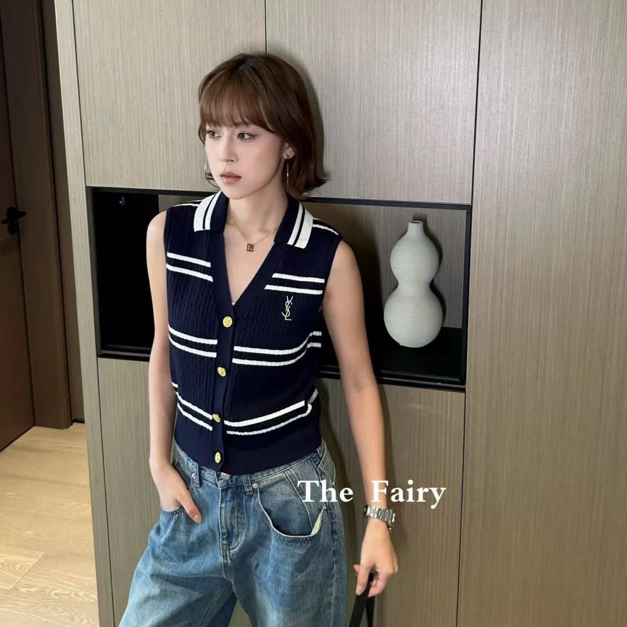 YSLメタルボタンラペルウールベスト【50％割引+送料無料】