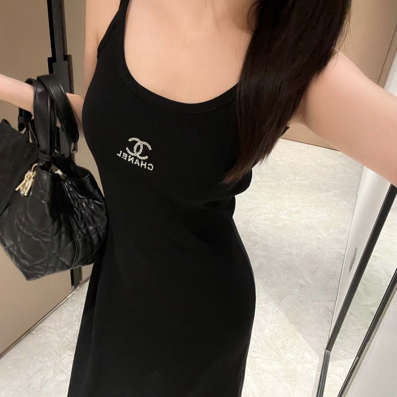 CHANE1 ダブルCニットサスペンダードレス【50％割引+送料無料】