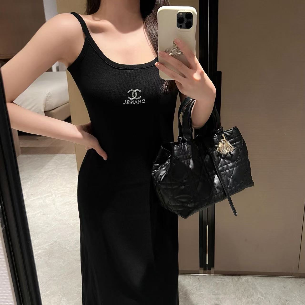 CHANE1 ダブルCニットサスペンダードレス【50％割引+送料無料】