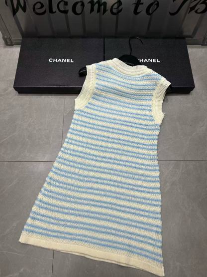CHANE1 ブルーストライプ ダブルC ノースリーブドレス【50％割引+送料無料】
