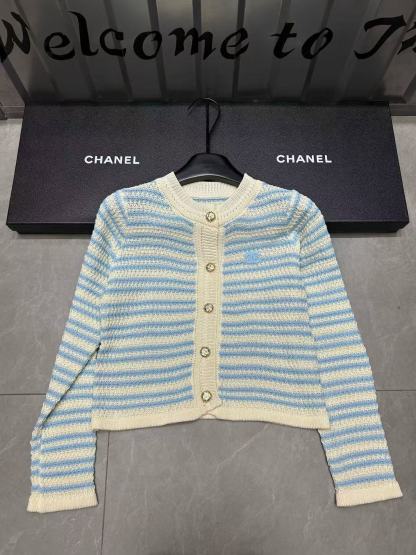 CHANE1 ブルーストライプ ダブルCカーディガン【50％割引+送料無料】