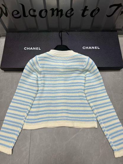 CHANE1 ブルーストライプ ダブルCカーディガン【50％割引+送料無料】