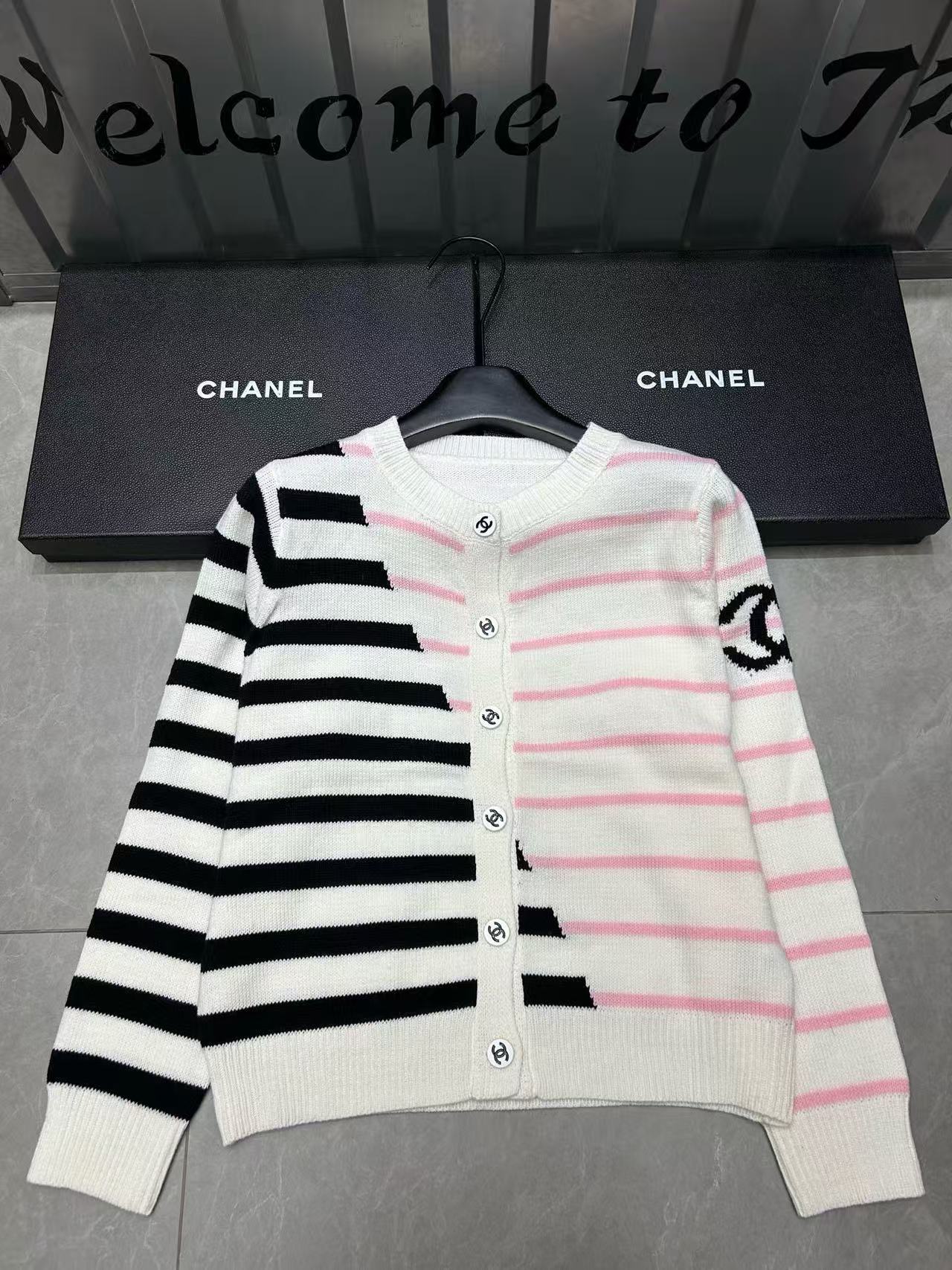 CHANE1 ストライプウールカーディガン【50％割引+送料無料】