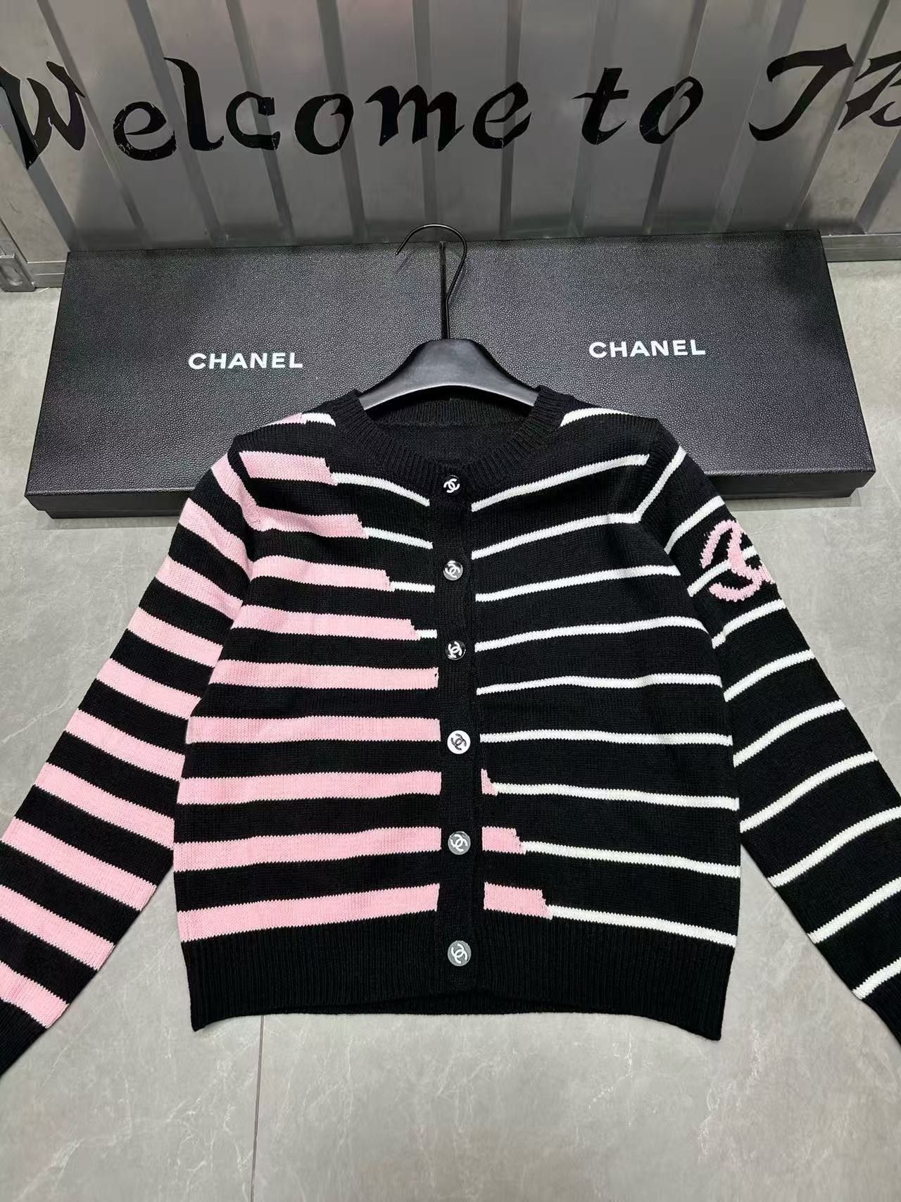 CHANE1 ストライプウールカーディガン【50％割引+送料無料】