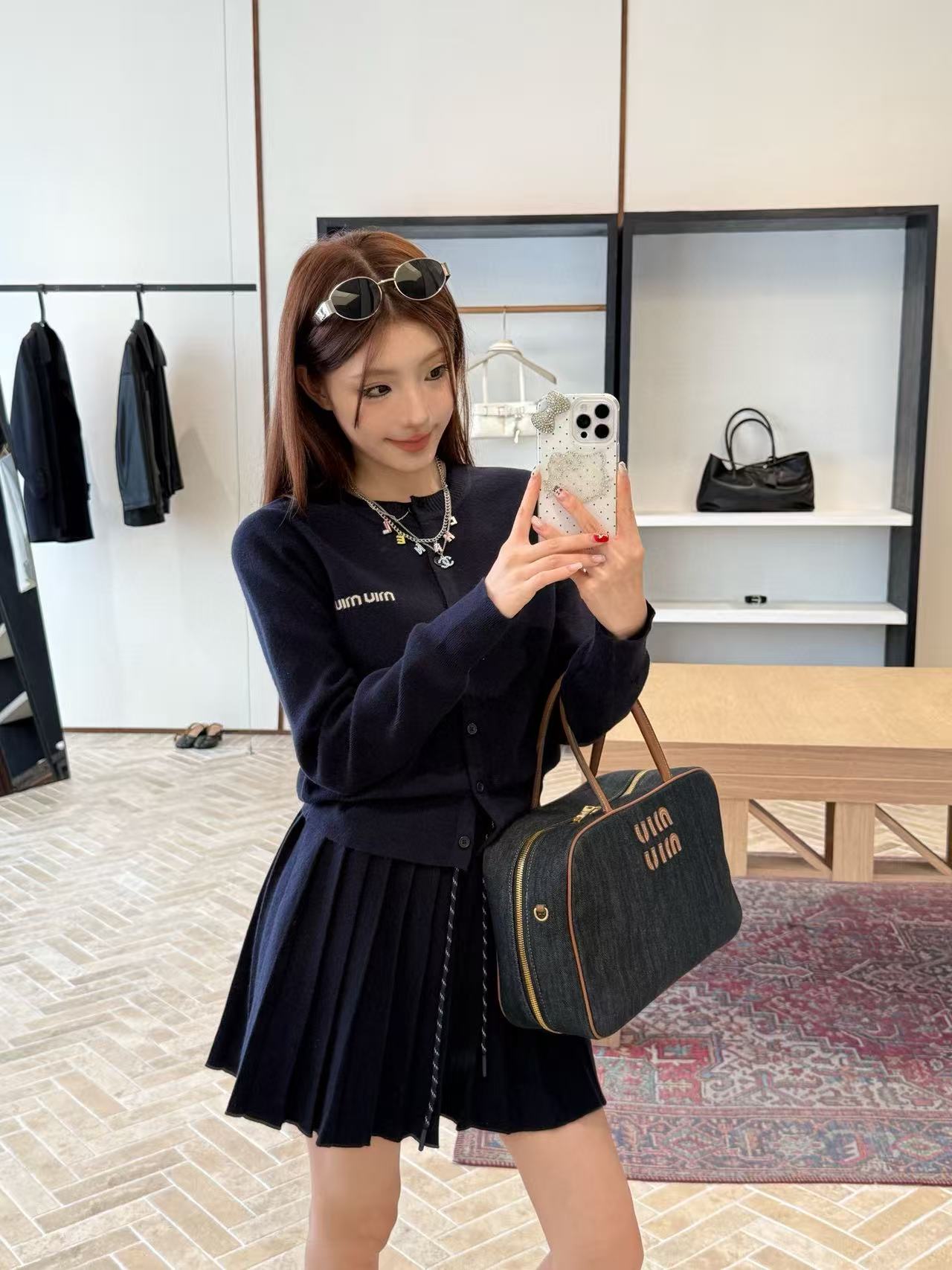 M1UM1U ウールカーディガン+スカート ツーピースセット【50％割引+送料無料】