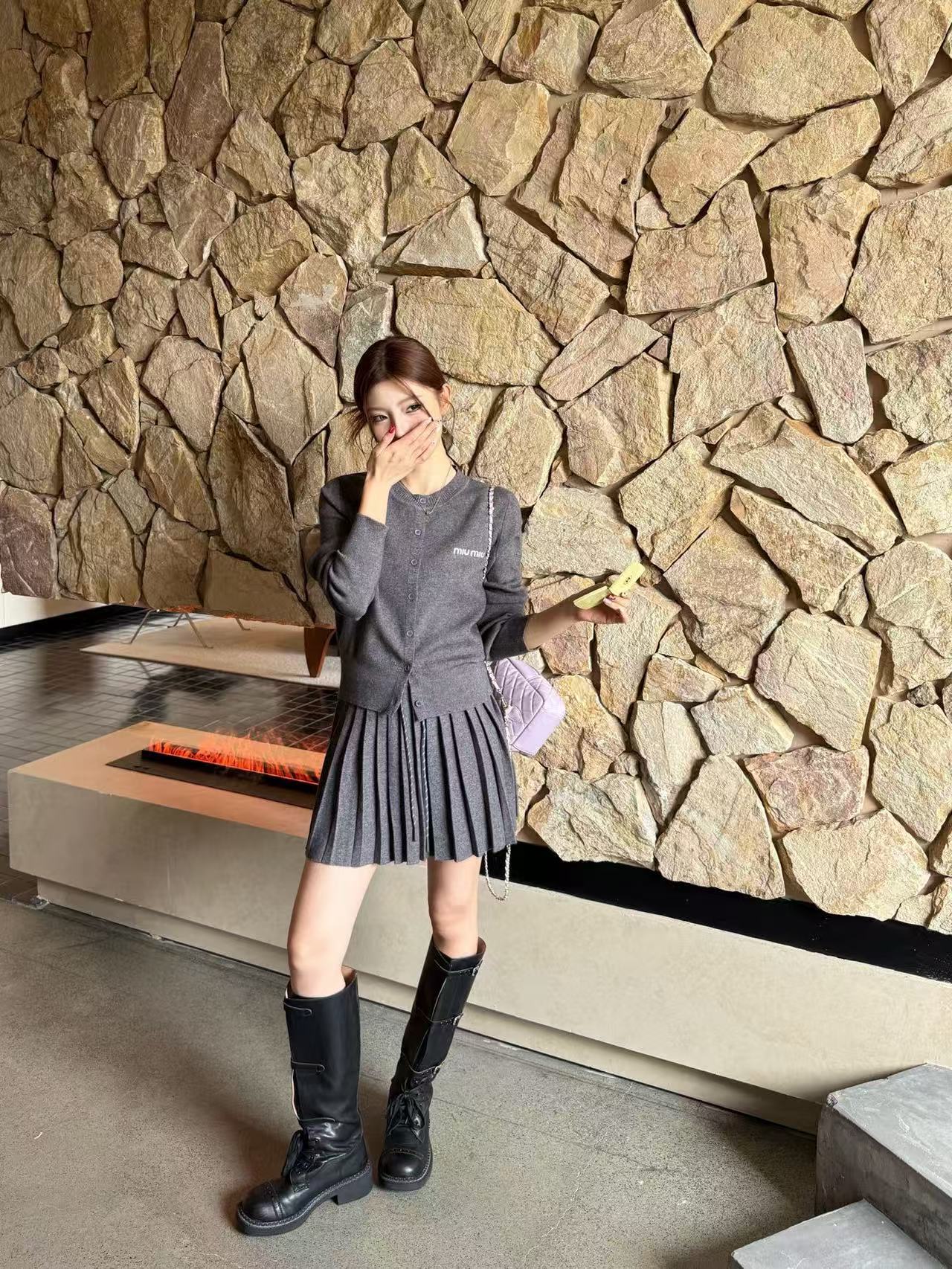 M1UM1U ウールカーディガン+スカート ツーピースセット【50％割引+送料無料】