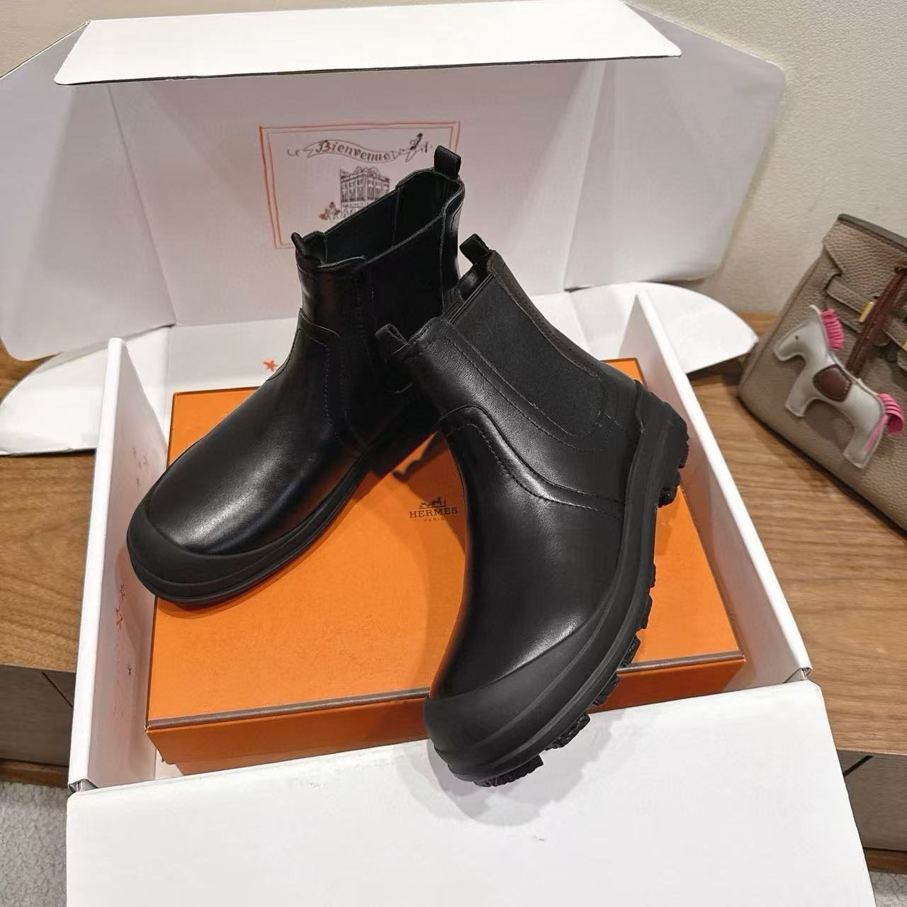 HERME5 高品質牛革アンクルブーツ【50％割引+送料無料】