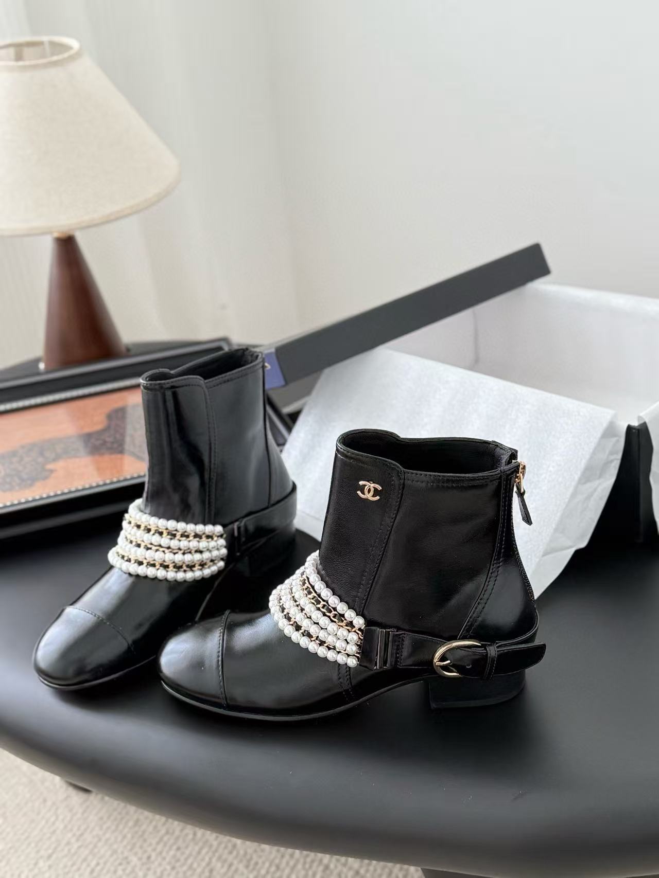 CHANE1 高品質パールアンクルブーツ【50％割引+送料無料】