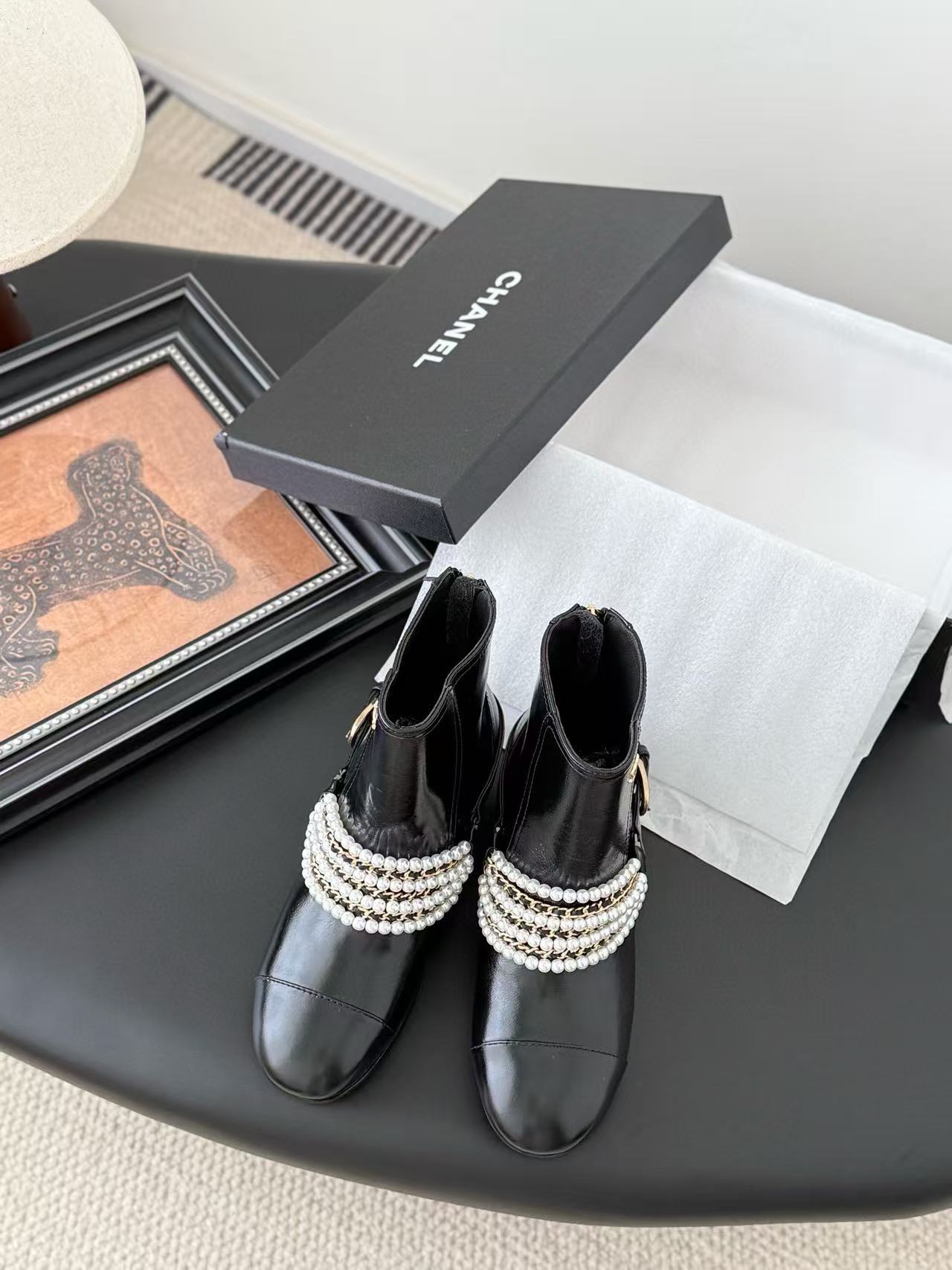 CHANE1 高品質パールアンクルブーツ【50％割引+送料無料】