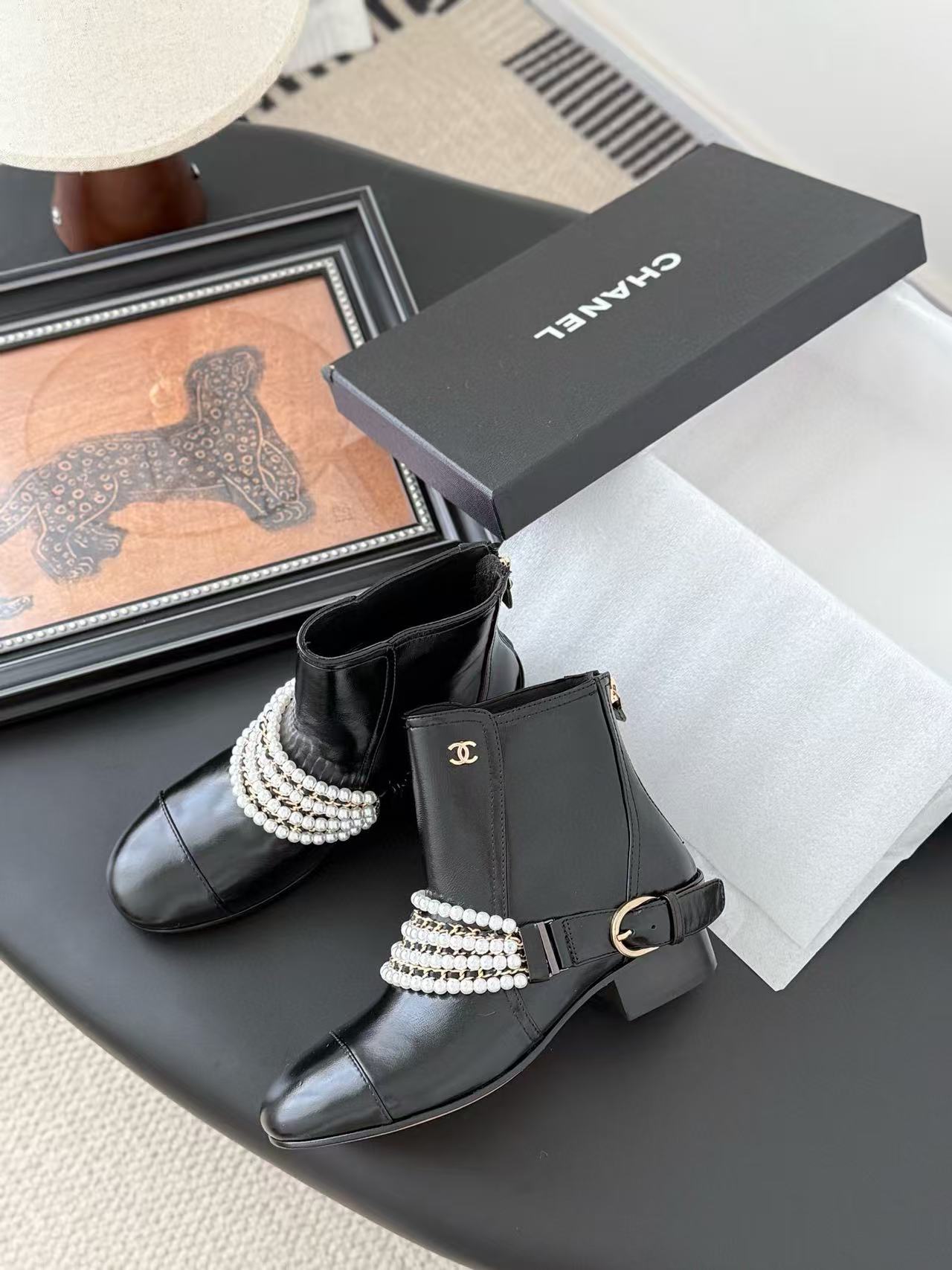 CHANE1 高品質パールアンクルブーツ【50％割引+送料無料】