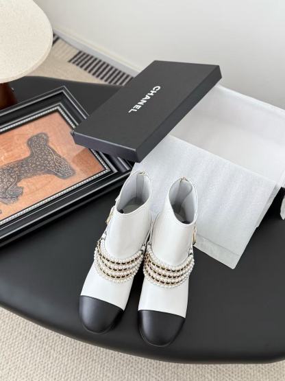 CHANE1 高品質パールアンクルブーツ【50％割引+送料無料】