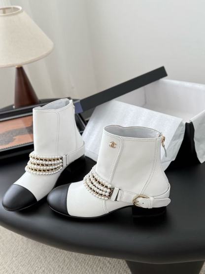 CHANE1 高品質パールアンクルブーツ【50％割引+送料無料】