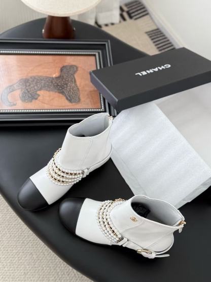 CHANE1 高品質パールアンクルブーツ【50％割引+送料無料】