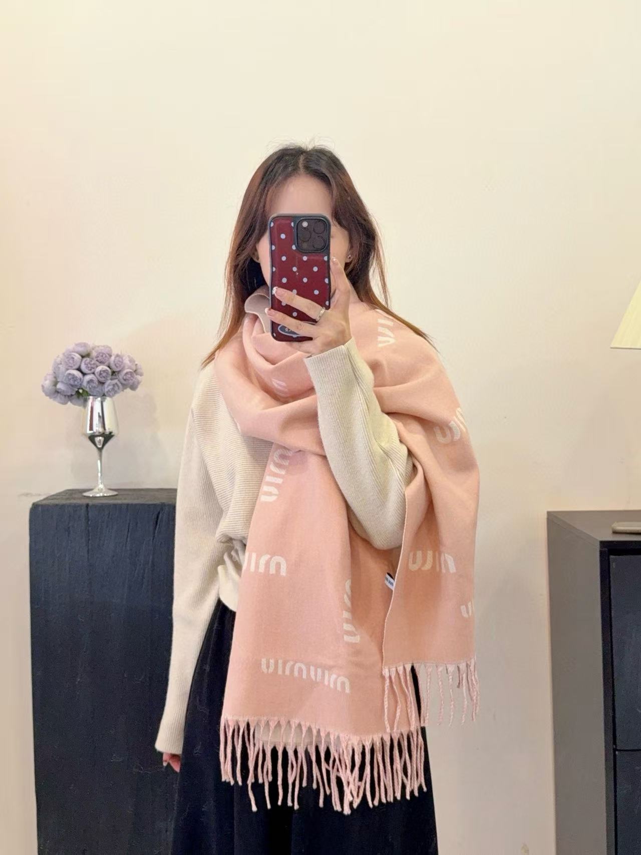 M1UM1U 秋冬 レタード カシミヤ タッセル スカーフ【50％割引+送料無料】