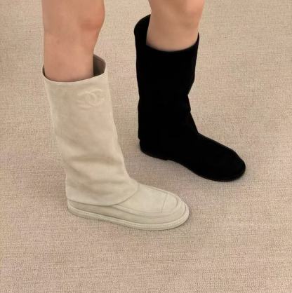 CHANE1高品質のダブルCヌバックレザーハイブーツ【50％割引+送料無料】