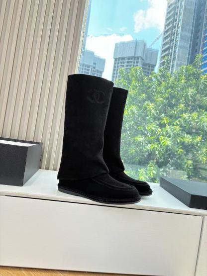 CHANE1高品質のダブルCヌバックレザーハイブーツ【50％割引+送料無料】